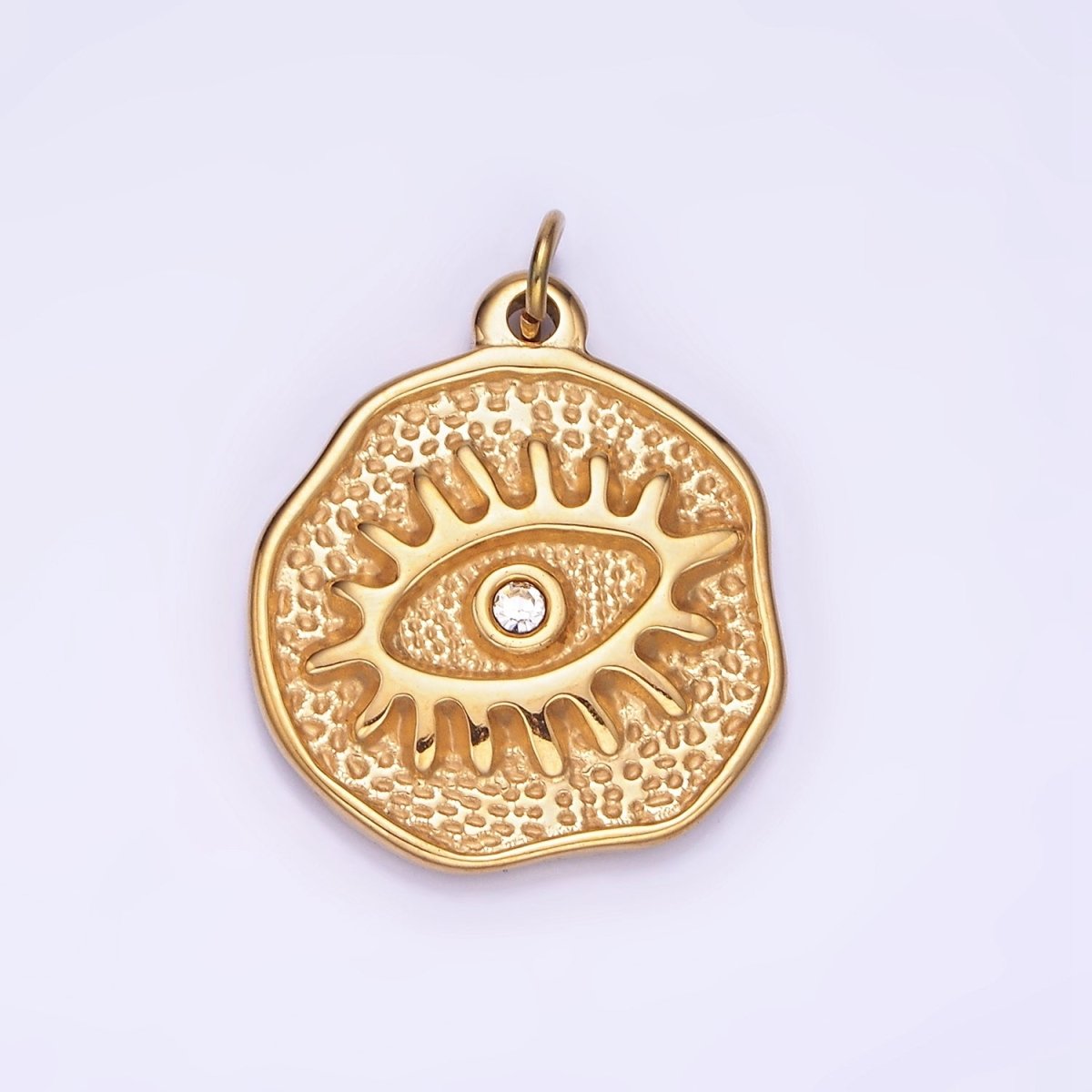 Dainty Gold Stainless Steel Evil Eye Charm Round Coin Pendant | P1401