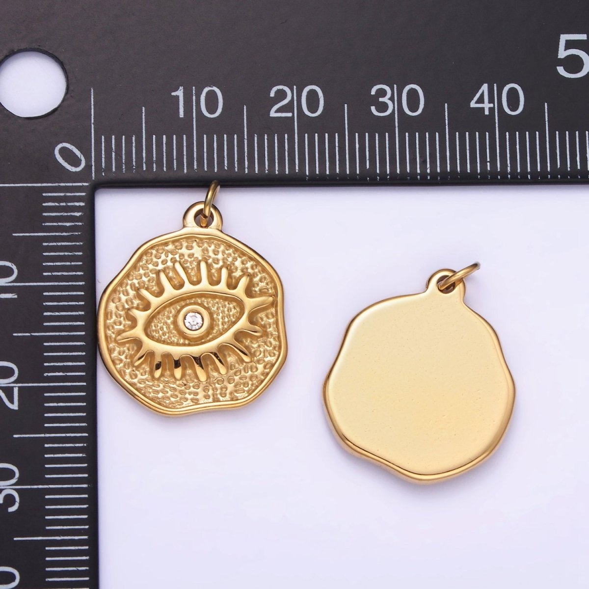 Dainty Gold Stainless Steel Evil Eye Charm Round Coin Pendant | P1401