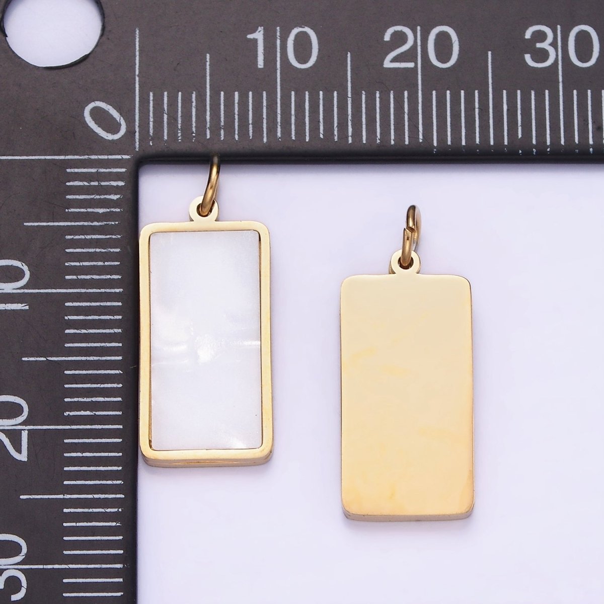 Dainty Gold Stainless Steel Rectangle Pearl Charm Tag Pendant P-1396