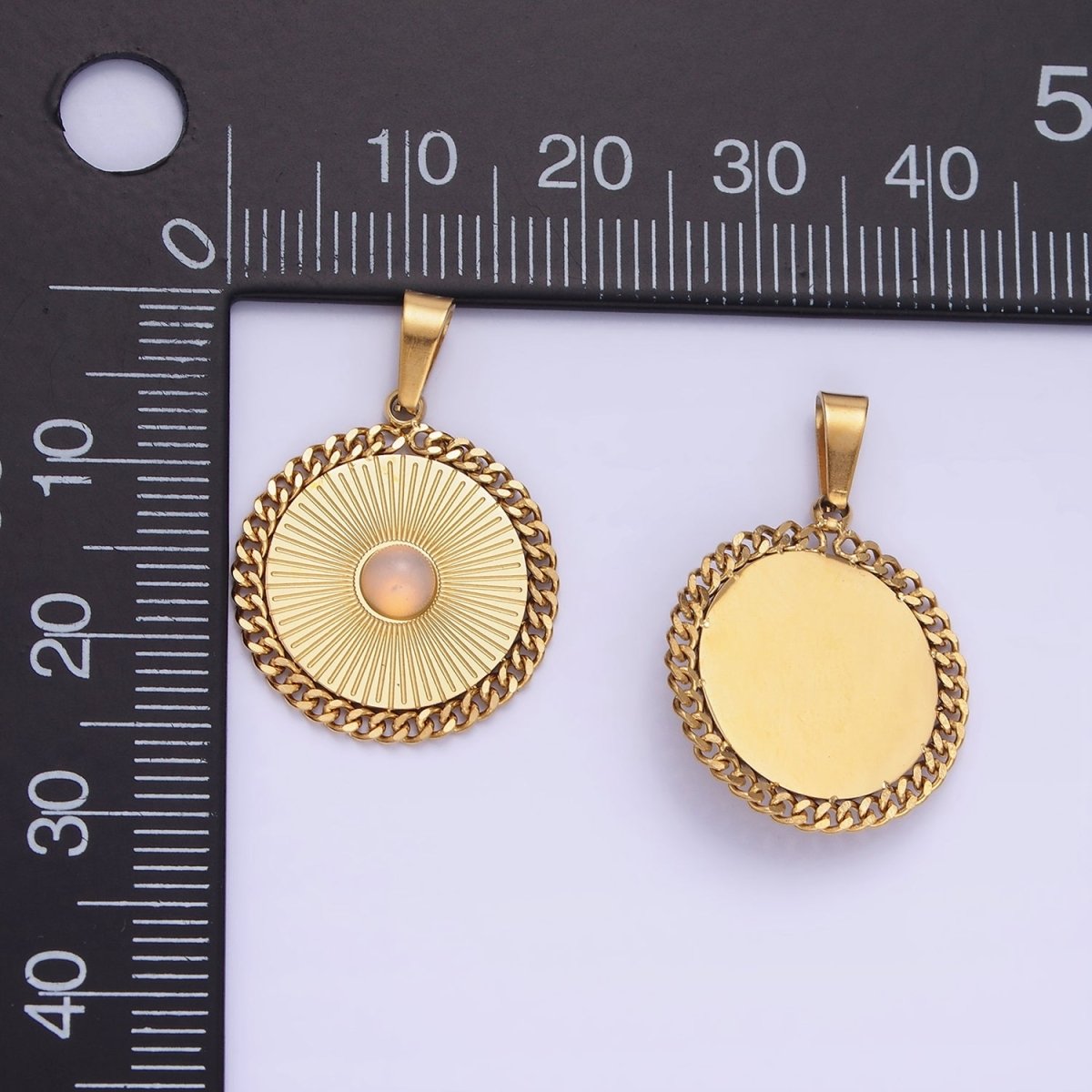 Dainty Gold Stainless Steel SunBurst Charm Opal Round Medallion Pendant Radiant Sun Charm P1391