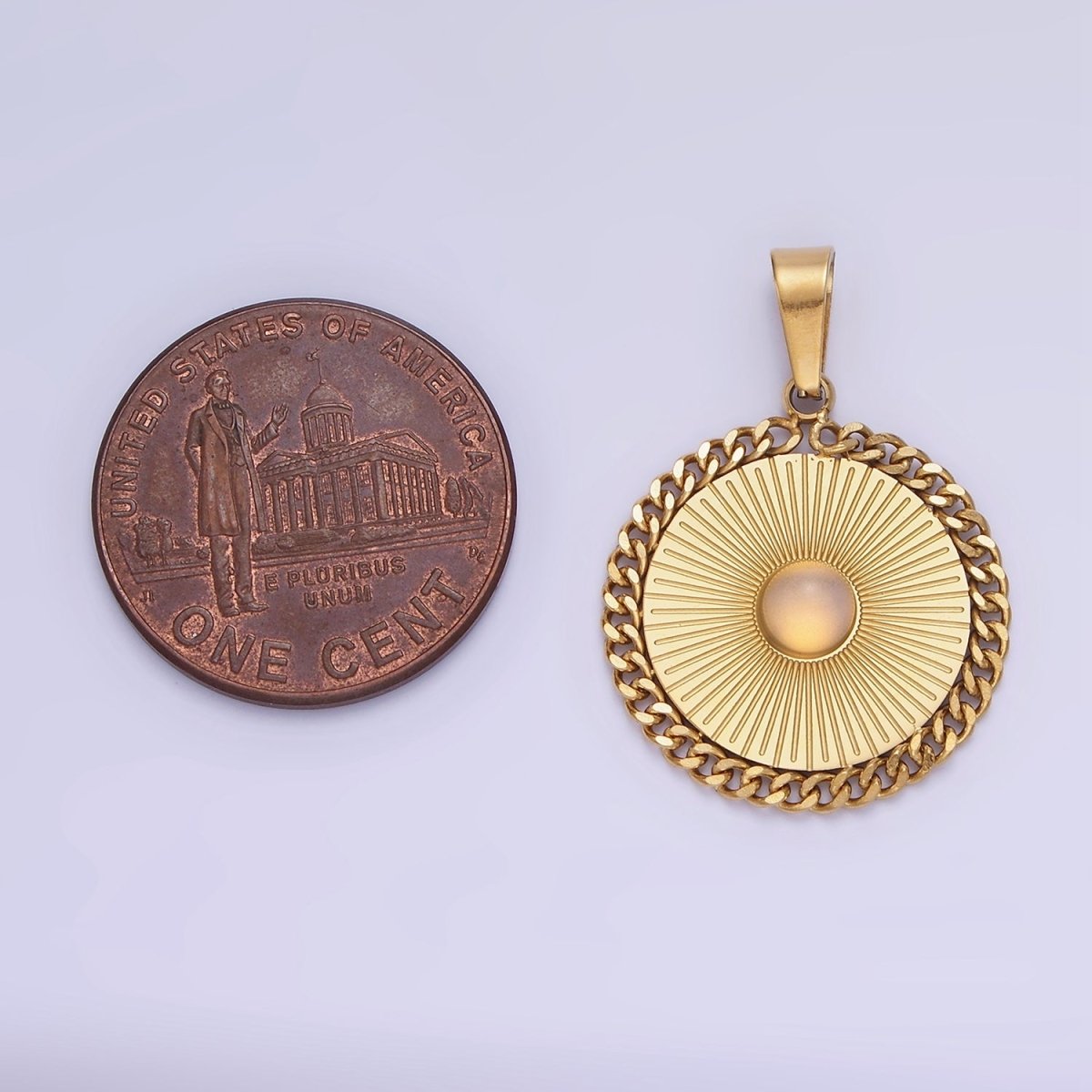 Dainty Gold Stainless Steel SunBurst Charm Opal Round Medallion Pendant Radiant Sun Charm P1391