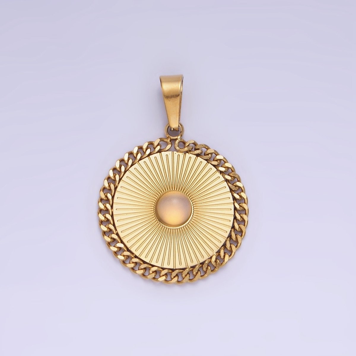 Dainty Gold Stainless Steel SunBurst Charm Opal Round Medallion Pendant Radiant Sun Charm P1391