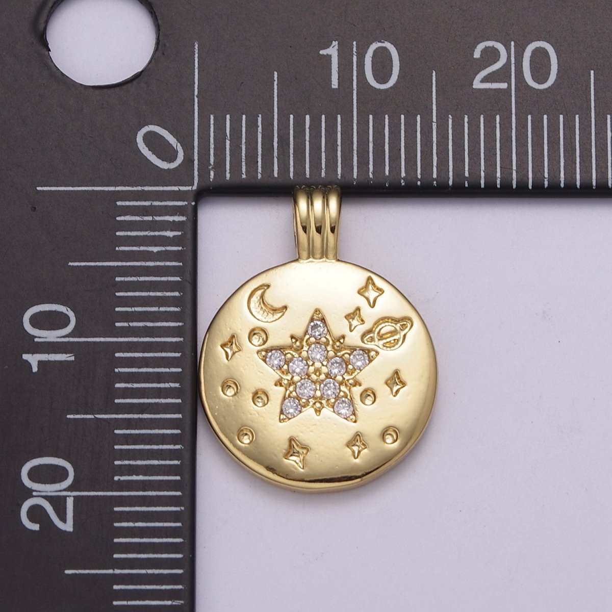 Dainty Gold Star Charm Micro Pave Star Planet Moon Universe Celestial Pendant N-523
