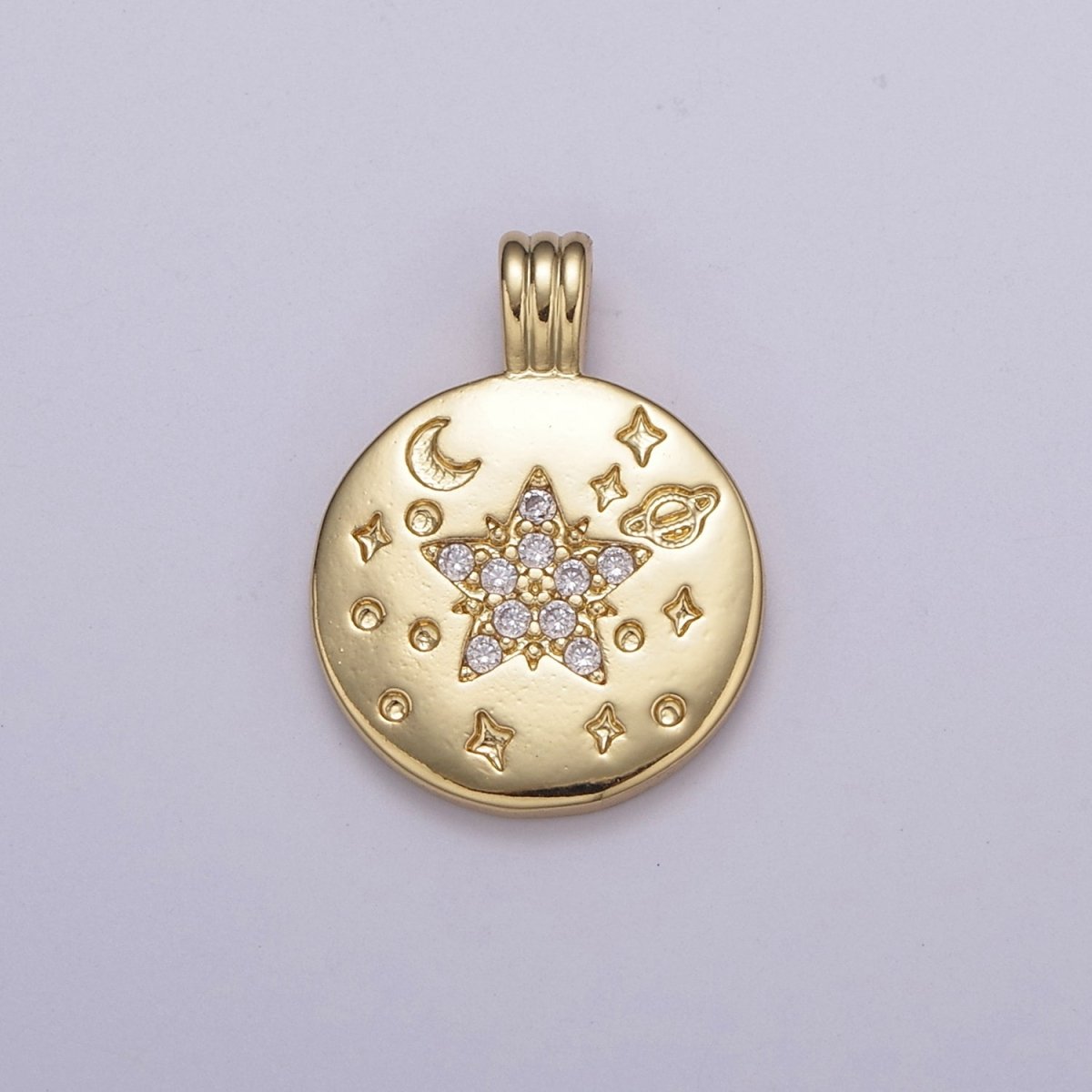 Dainty Gold Star Charm Micro Pave Star Planet Moon Universe Celestial Pendant N-523