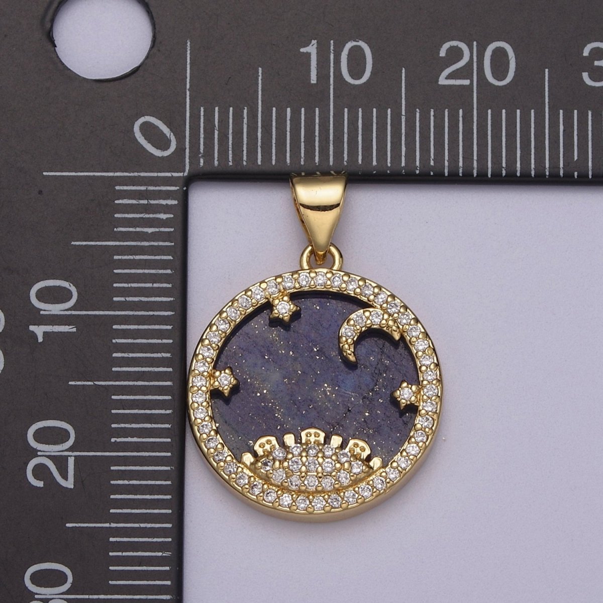 Dainty Gold Starry Night Charm with Cubic Zirconia Star Moon Sun Pendant J-421