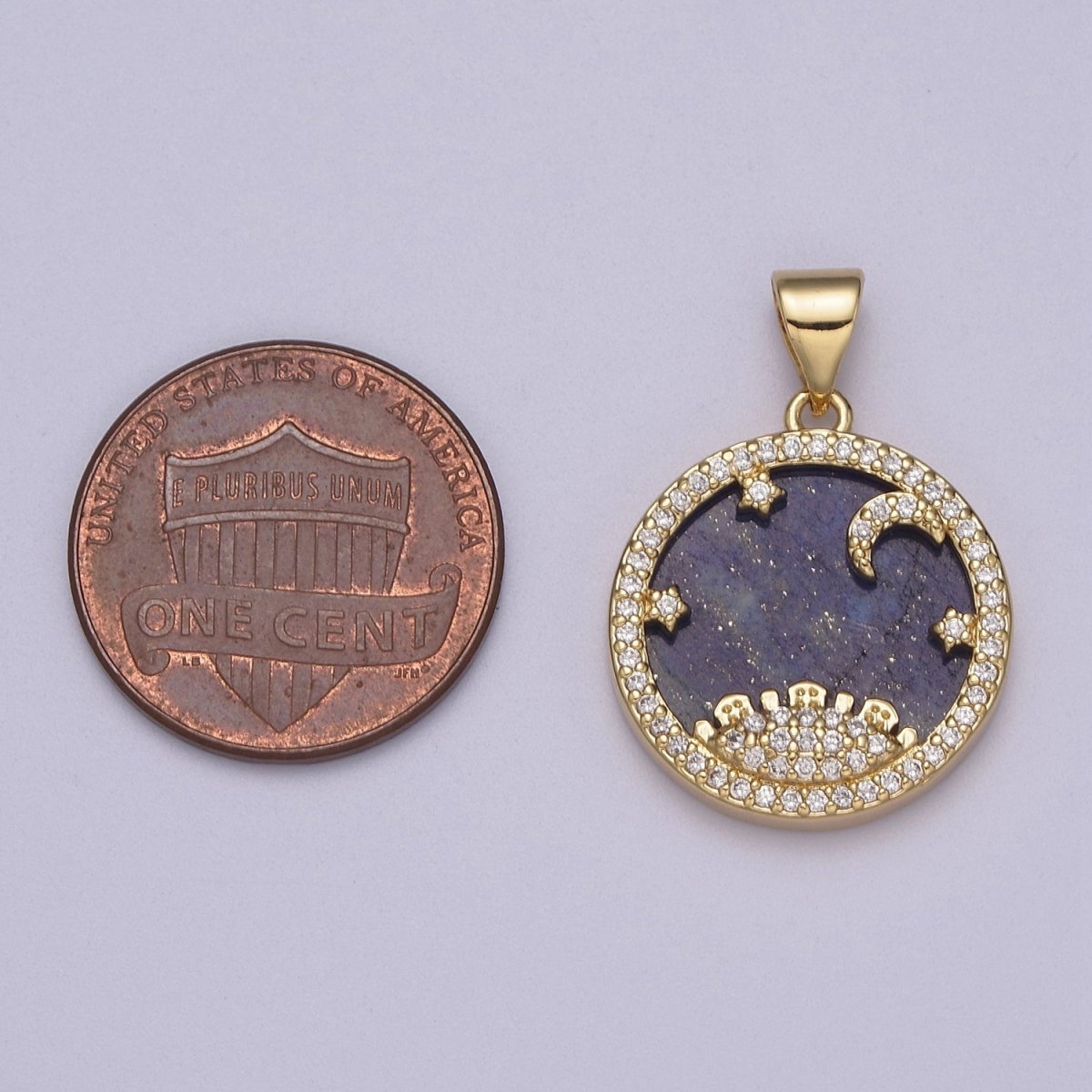 Dainty Gold Starry Night Charm with Cubic Zirconia Star Moon Sun Pendant J-421