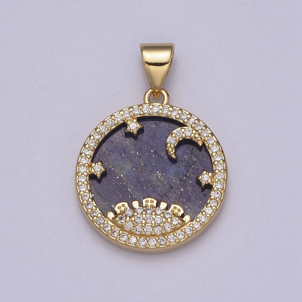 Dainty Gold Starry Night Charm with Cubic Zirconia Star Moon Sun Pendant J-421