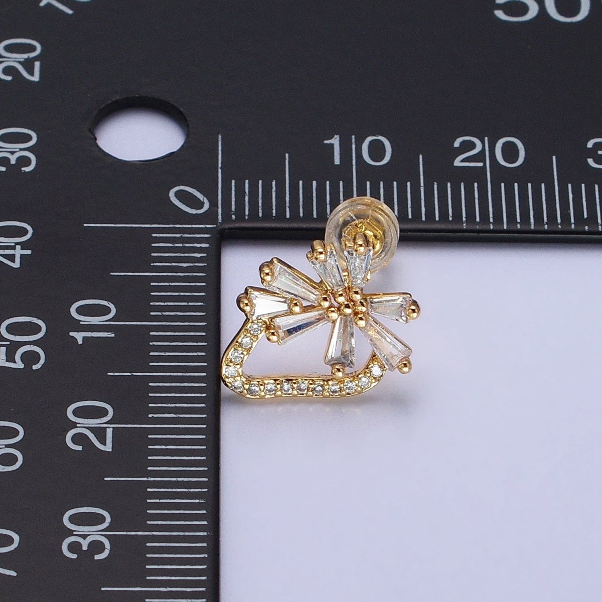 Dainty Gold Strawberry Stud Earring with Baguette Cz Micro Pave Stone AB938