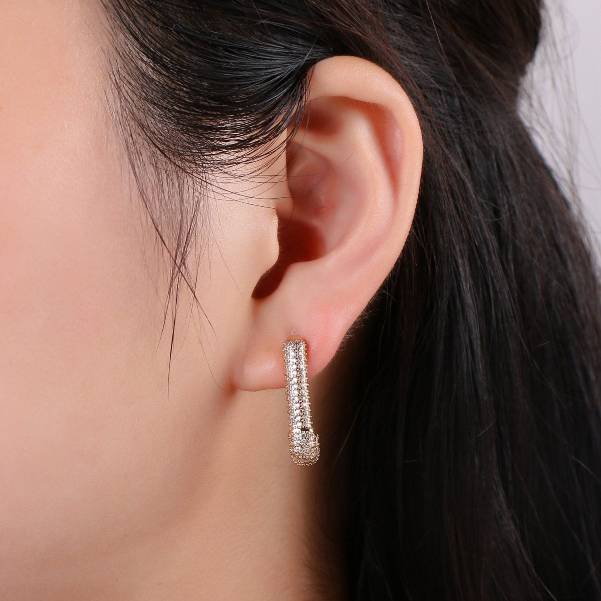Dainty Gold Stud Earring Dangle Hoop Earrings, Micro Pave Statement Earrings, Minimalist Earrings CZ Cubic Simple earring Gift for Her K-623