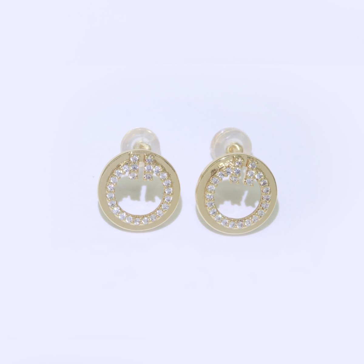 Dainty Gold Stud Earring Micro Pave Circle Stud Earring T-044