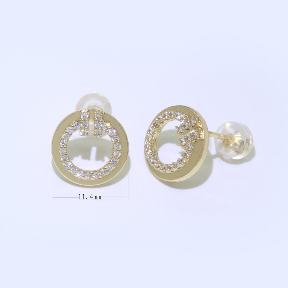 Dainty Gold Stud Earring Micro Pave Circle Stud Earring T-044
