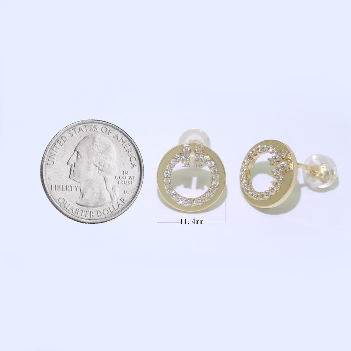Dainty Gold Stud Earring Micro Pave Circle Stud Earring T-044