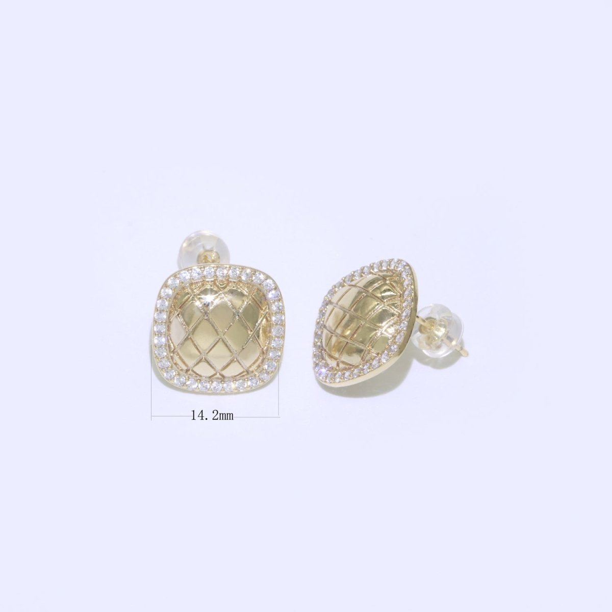Dainty Gold Stud Earring Square Cubic Zirconia Stud T-046