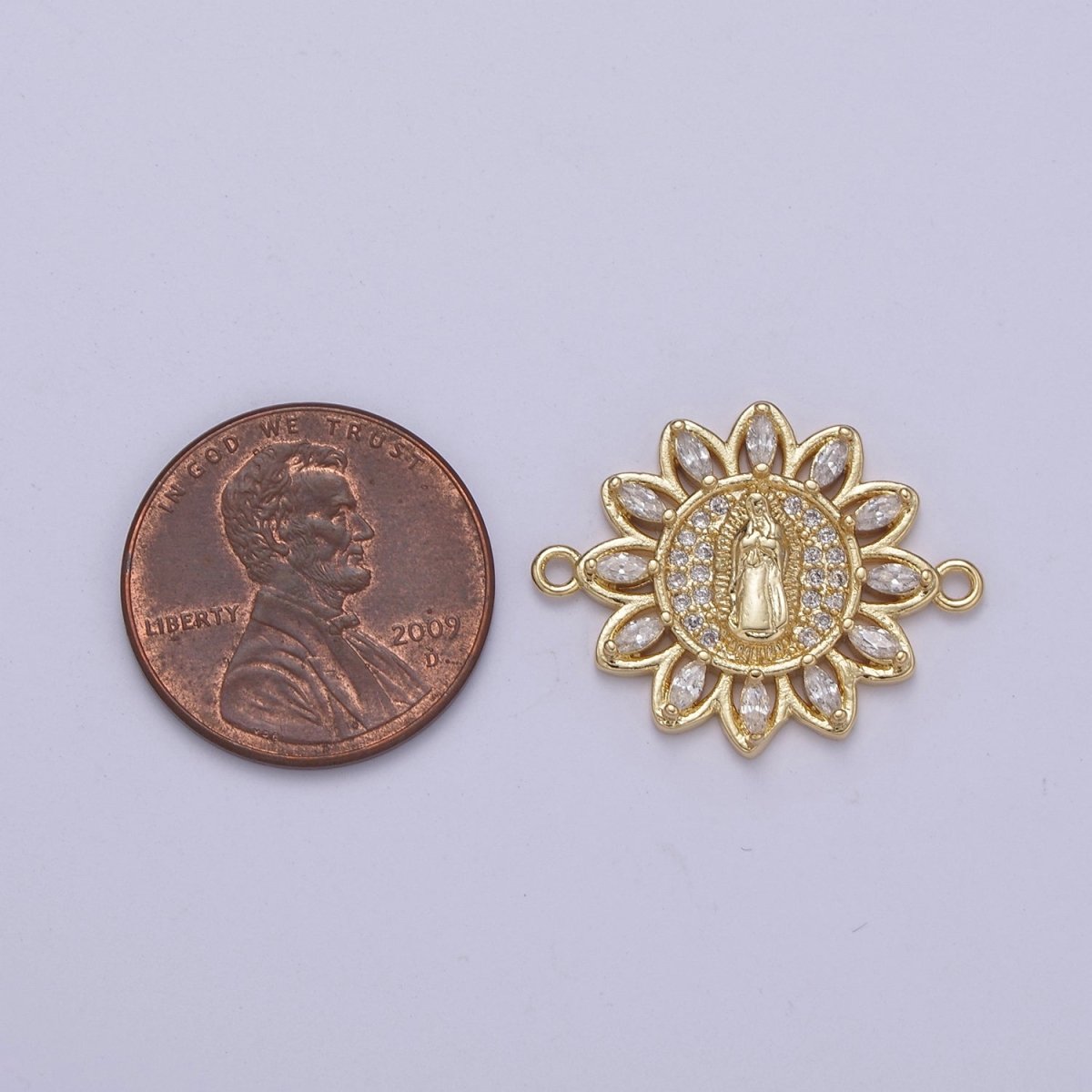 Dainty Gold Sun Flower Cubic Virgin Mary Lady Guadalupe Charm Connector for Bracelet F-679
