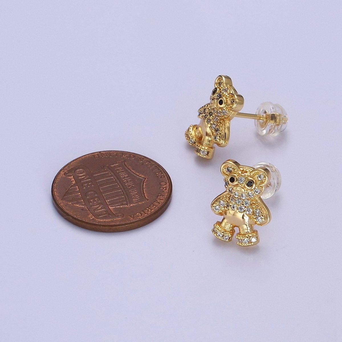 Dainty Gold Teddy Bear Stud Earrings V-119