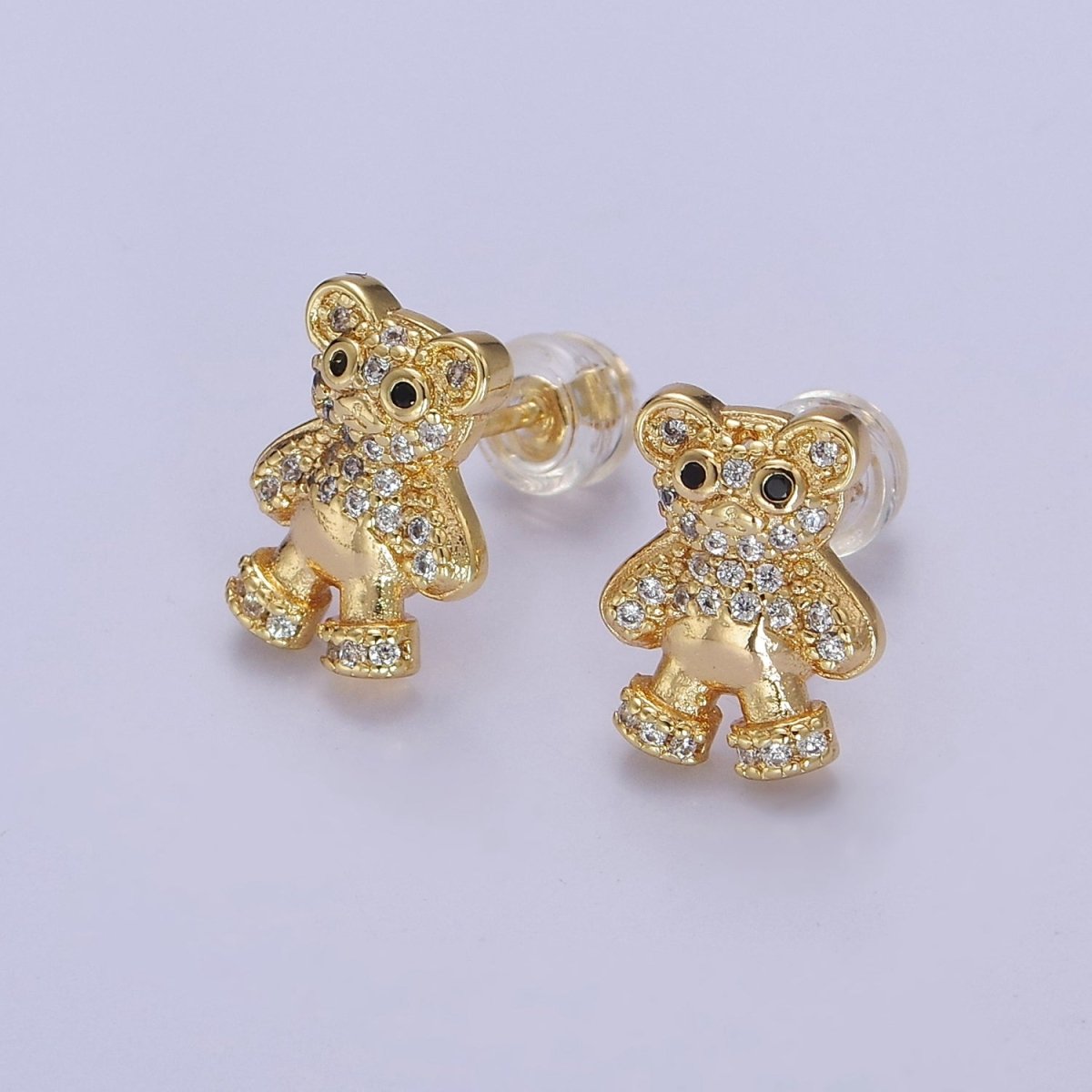 Dainty Gold Teddy Bear Stud Earrings V-119