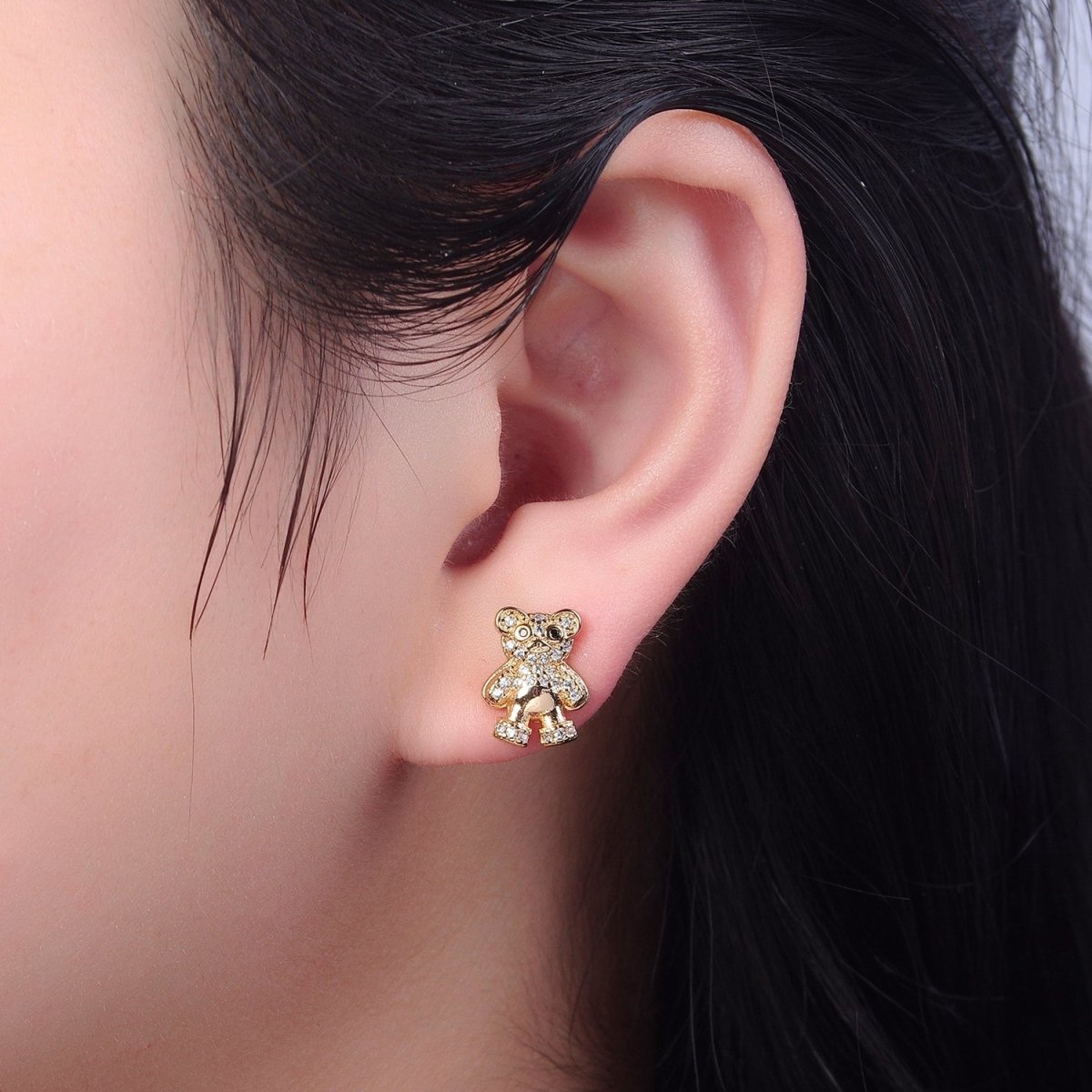 Dainty Gold Teddy Bear Stud Earrings V-119