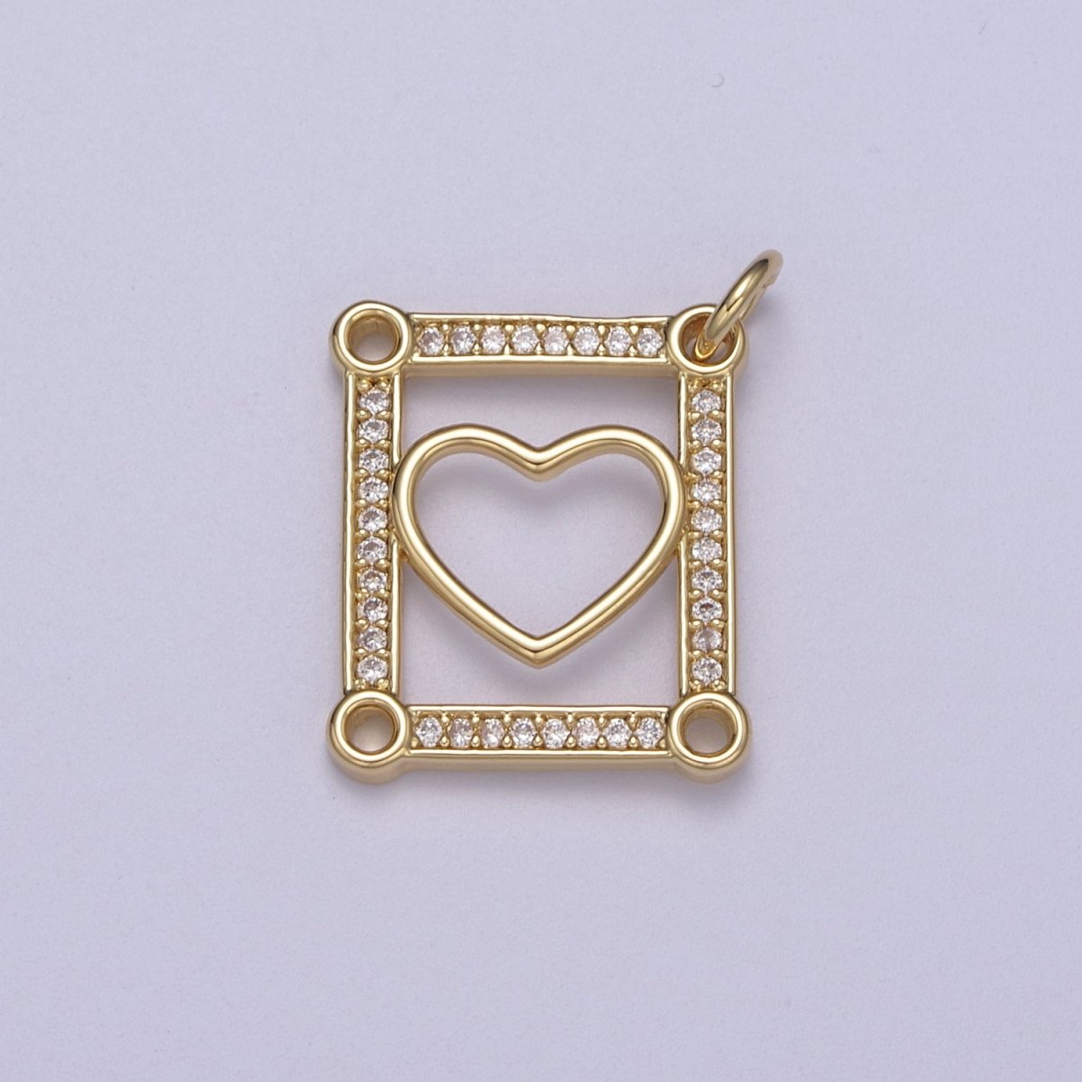 Dainty Gold Tile Heart Gold Filled Charm with Cubic Zirconia Stone for Bracelet Necklace Earring N-331