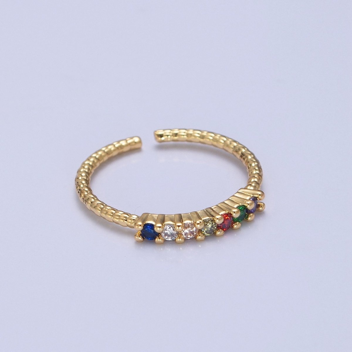 Dainty Gold Twist Band Simple Band with Colorful CZ Stone Adjustable Ring O-2131