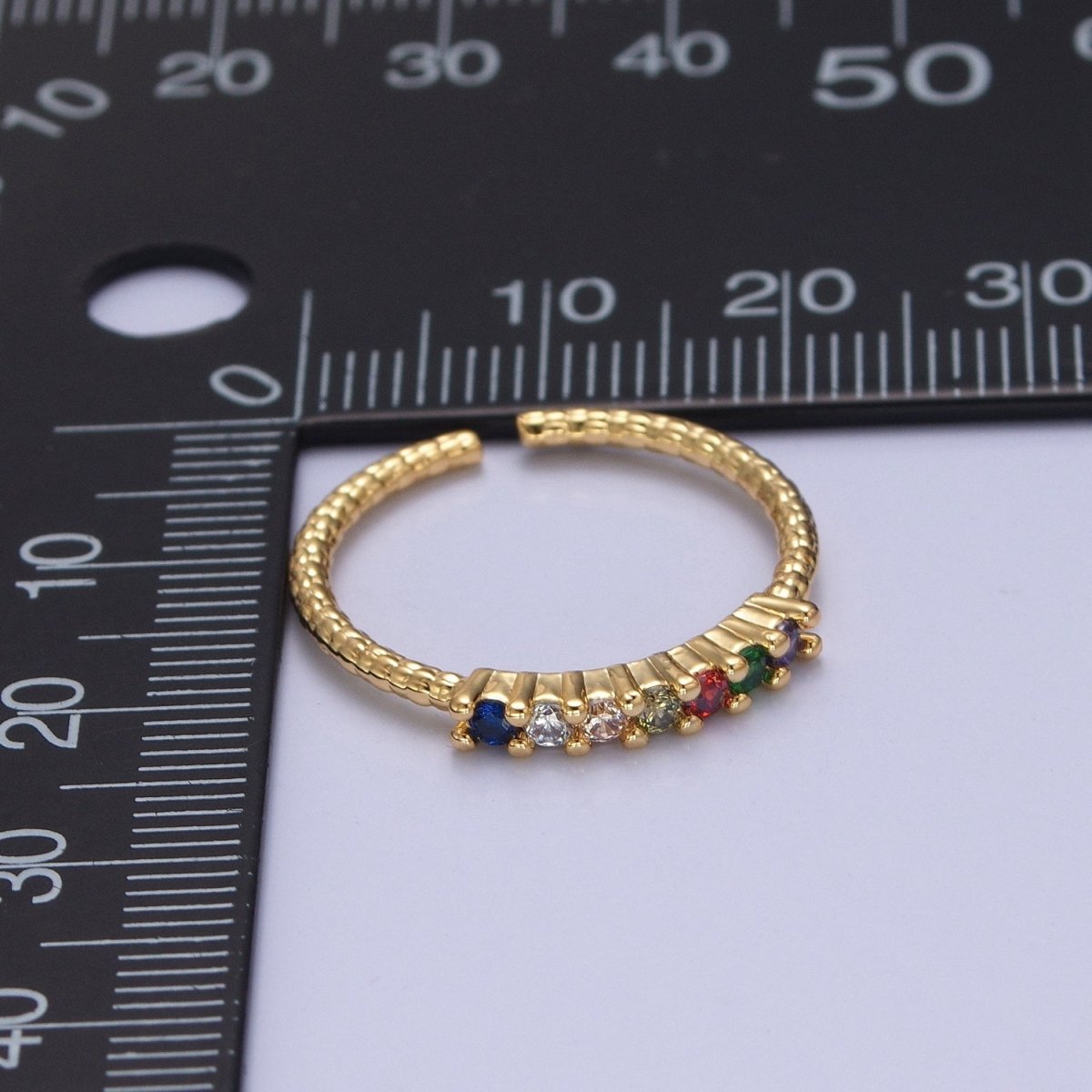 Dainty Gold Twist Band Simple Band with Colorful CZ Stone Adjustable Ring O-2131