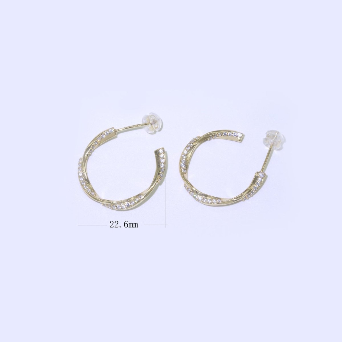 Dainty Gold Twist Hoop CZ Earring T-050