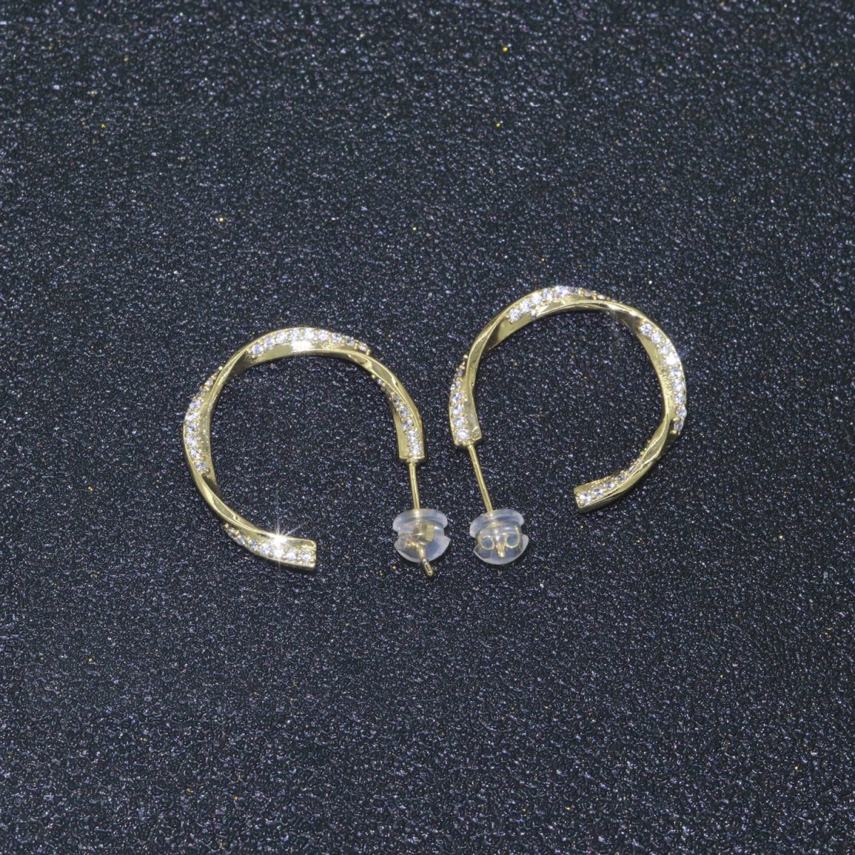 Dainty Gold Twist Hoop CZ Earring T-050