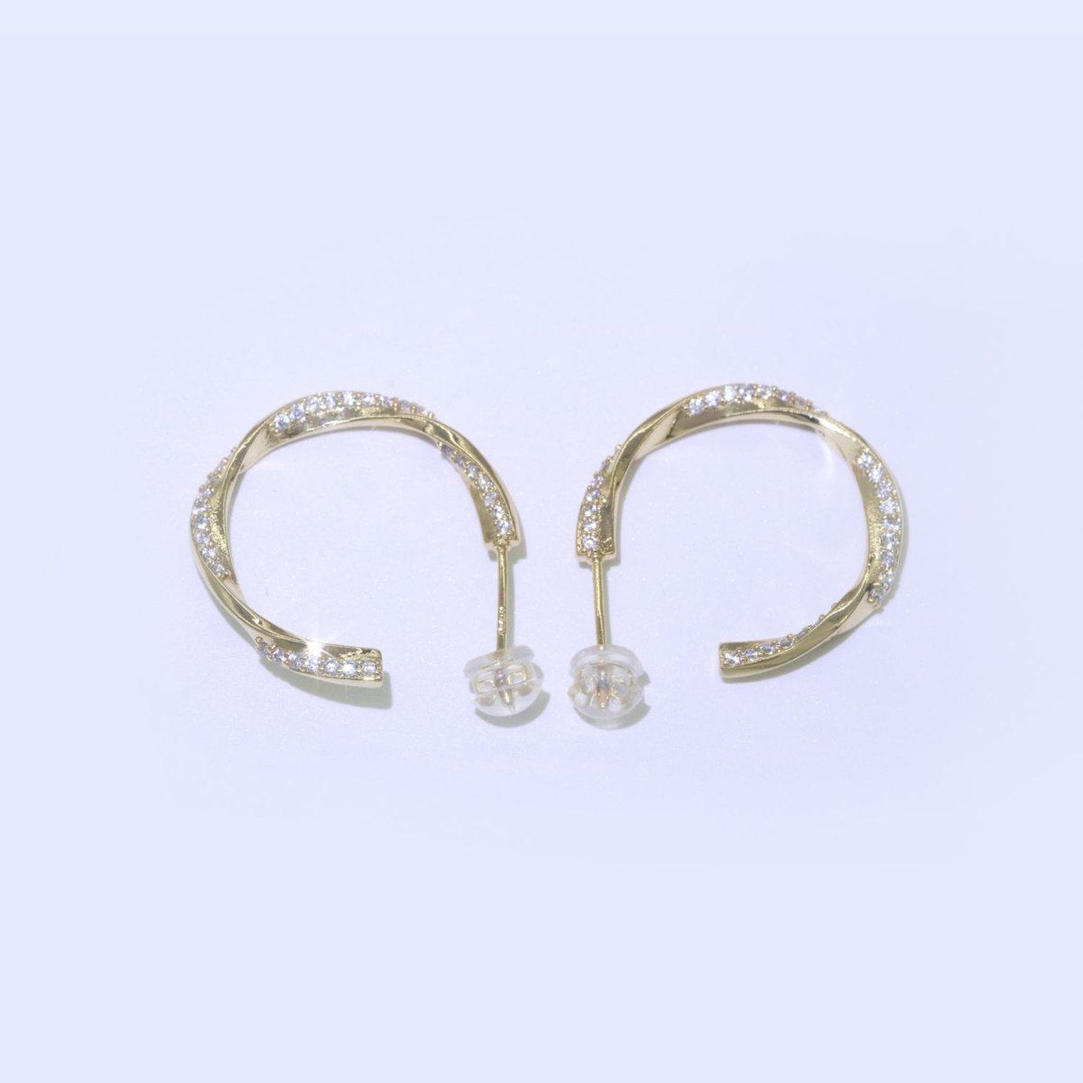 Dainty Gold Twist Hoop CZ Earring T-050