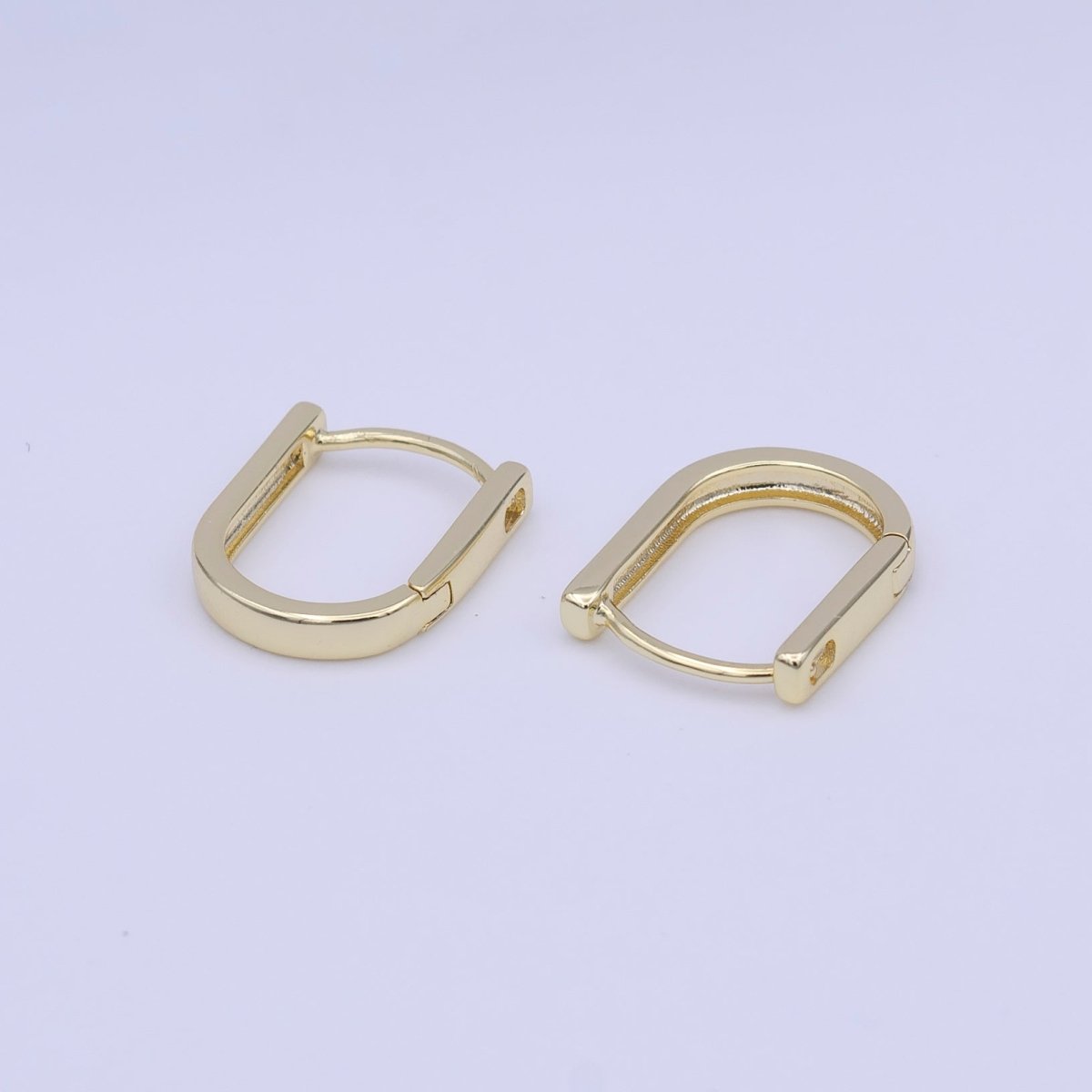 Dainty Gold U Shaped Boxy 15mm Huggie Earrings | AD-161