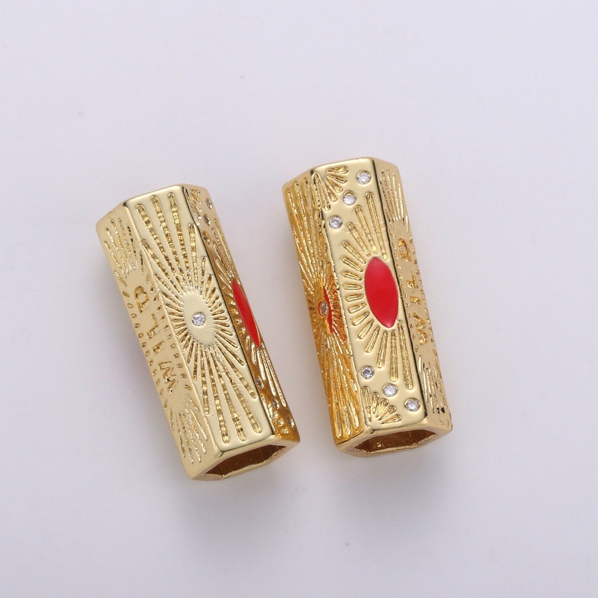 Dainty Golden Beads Tube Wild Writings CZ Plain Gold Filled Geometric Tube Accessories/Jewelry Making Beads B392