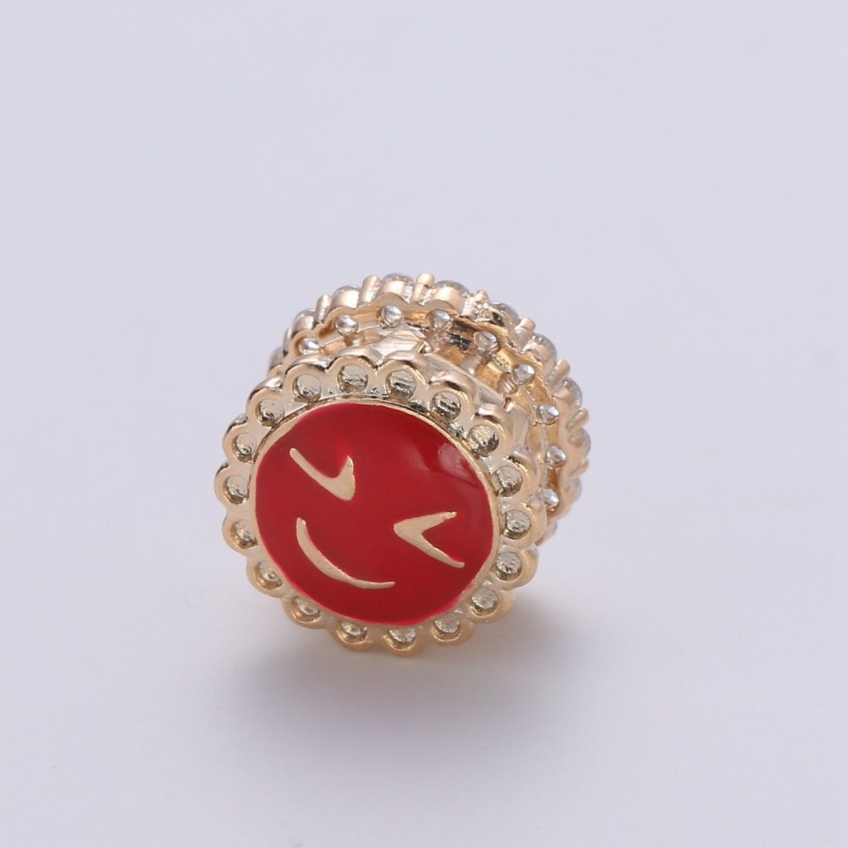 Dainty Golden Joy Happy Face Beads CZ Mini Round Smiley Face Jewelry Making Beads B363