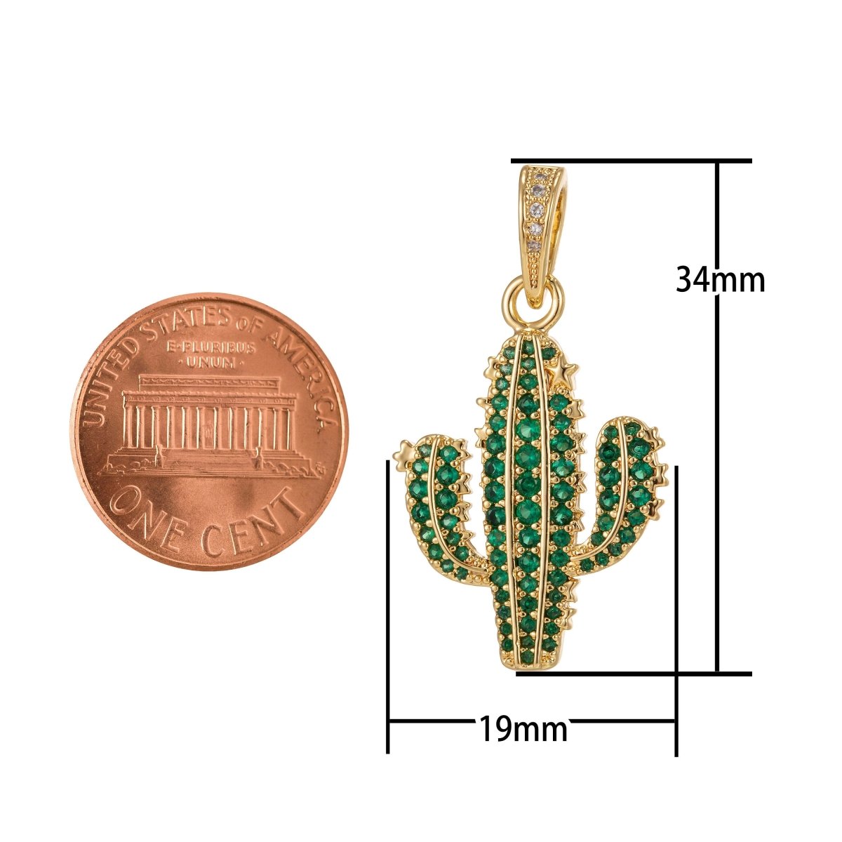Dainty Green Cactus Charm Saguaro Pendant Gold Filled Charm for Teen Jewelry Micro Pave charm Necklace Earring Bracelet Charm Supply I-187