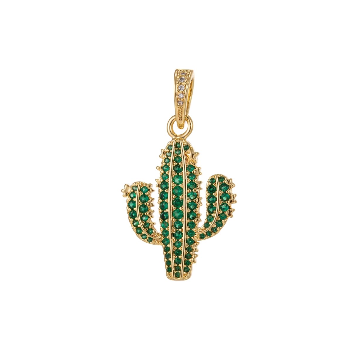 Dainty Green Cactus Charm Saguaro Pendant Gold Filled Charm for Teen Jewelry Micro Pave charm Necklace Earring Bracelet Charm Supply I-187