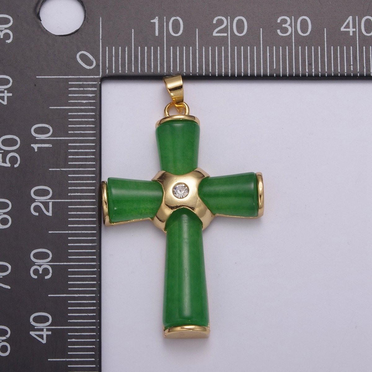 Dainty Green Jade Cross Pendant for Necklace 24K Gold Filled Cross AH-350