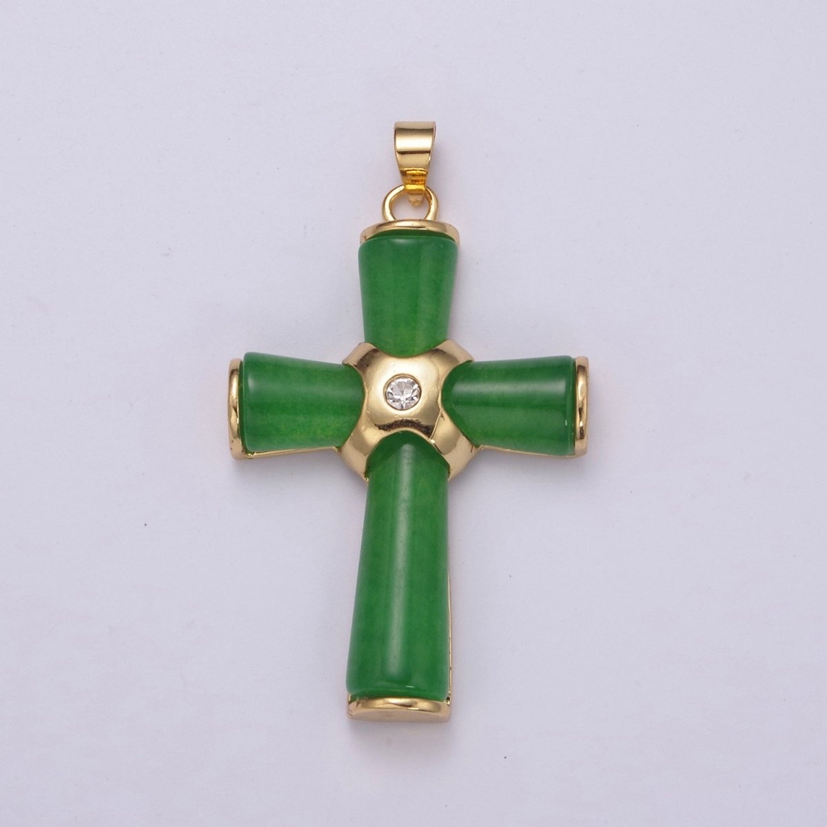 Dainty Green Jade Cross Pendant for Necklace 24K Gold Filled Cross AH-350