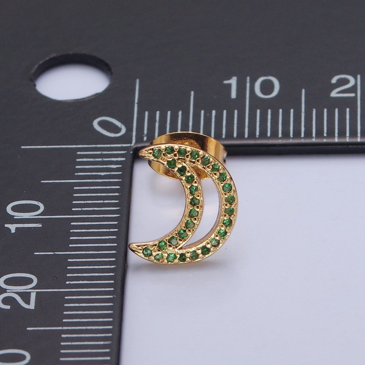 Dainty Green Pave Crescent Moon Stud Earring T-423