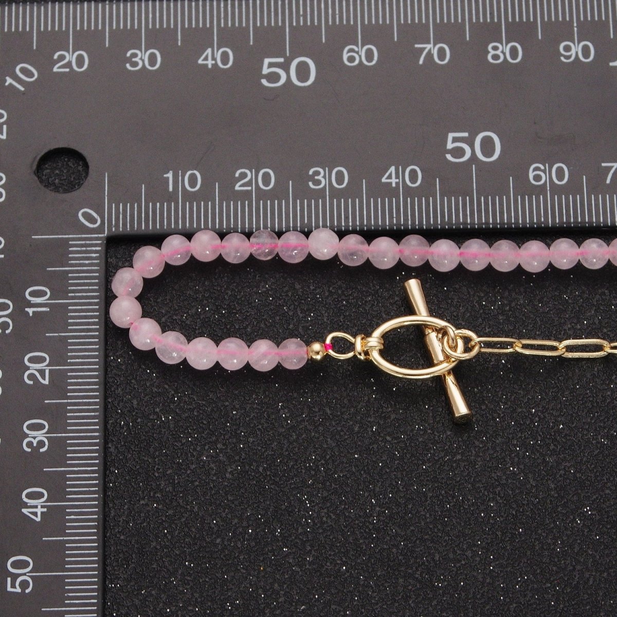 Dainty Half Bead Half Link Chain Necklace, 24k Gold Filled Paperclip Chain with Pink Quartz Necklace with Oval Toggle Clasps | WA-1019 Clearance Pricing