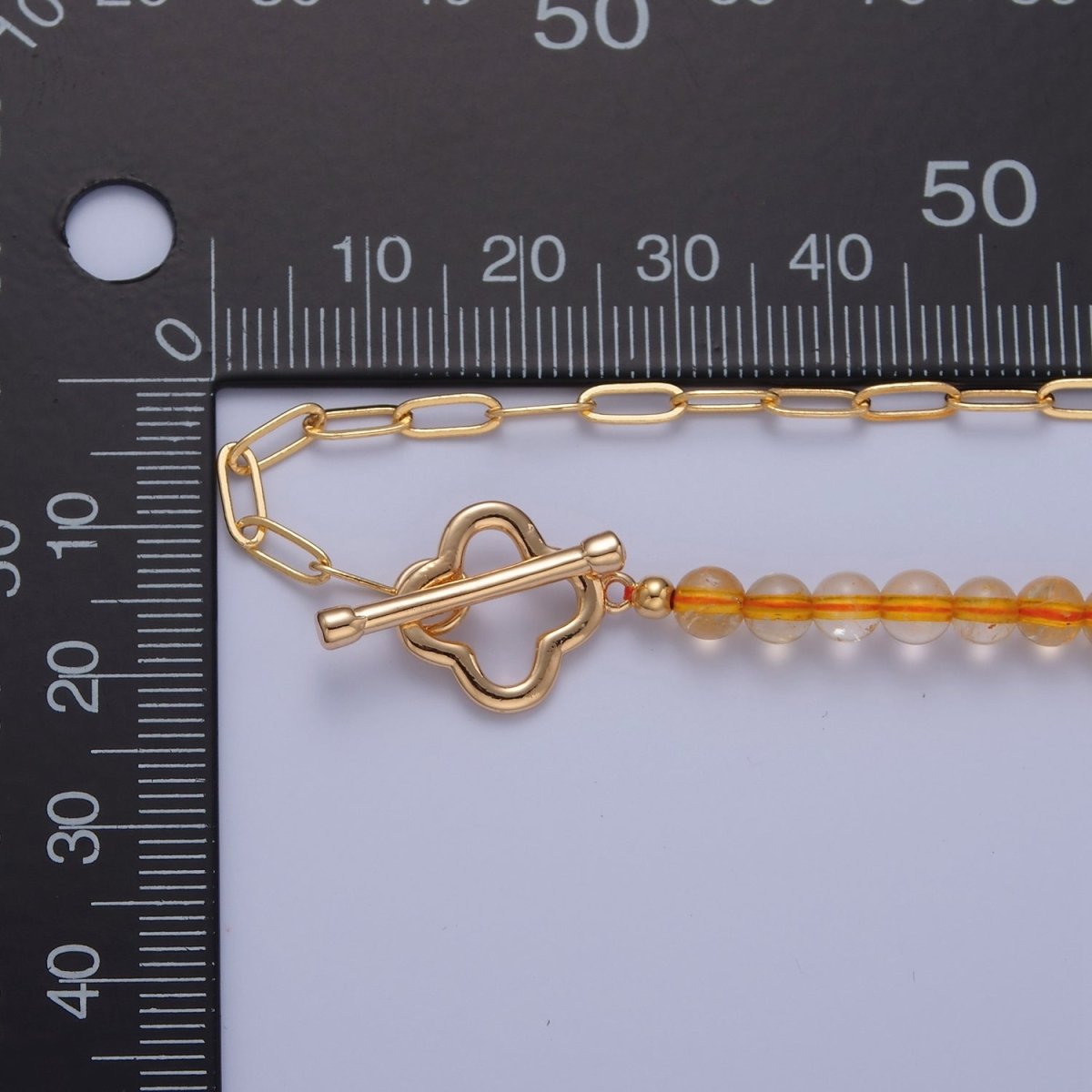 Dainty Half Bead Half Link Chain Necklace, 24k Gold Filled Paperclip Chain with Yellow Quartz Necklace | WA-962 Clearance Pricing