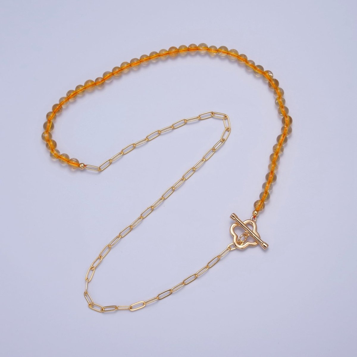 Dainty Half Bead Half Link Chain Necklace, 24k Gold Filled Paperclip Chain with Yellow Quartz Necklace | WA-962 Clearance Pricing