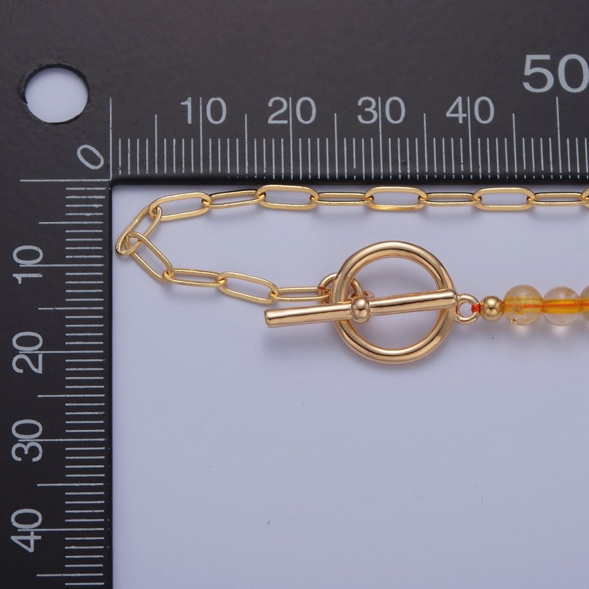 Dainty Half Bead Half Link Chain Necklace, 24k Gold Filled Paperclip Chain with Yellow Quartz Necklace | WA-963 Clearance Pricing