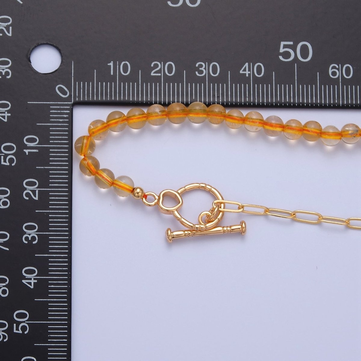 Dainty Half Bead Half Link Chain Necklace, 24k Gold Filled Paperclip Chain with Yellow Quartz Necklace | WA-964 Clearance Pricing