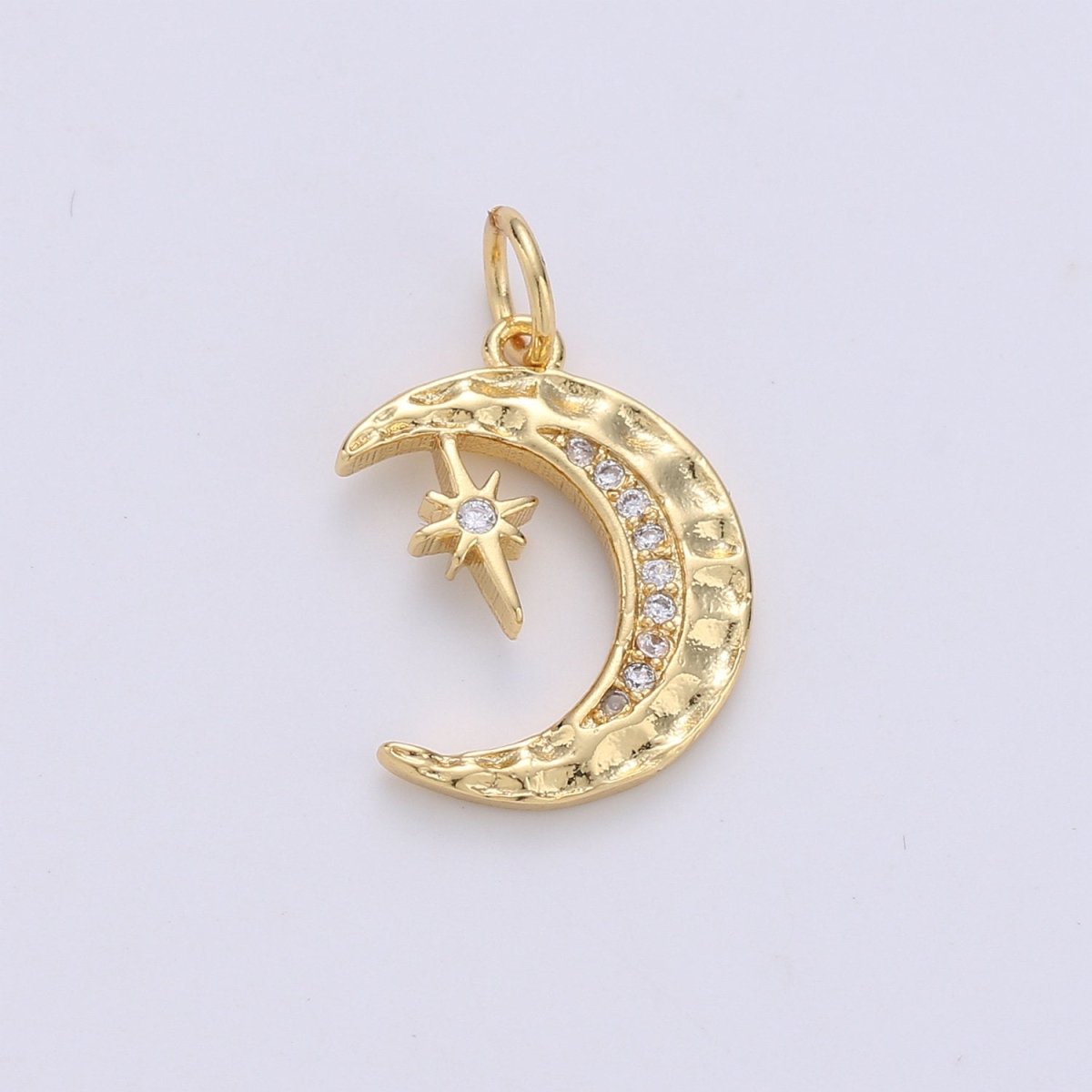 Dainty Hammered Crescent Moon Pendant, Rustic Look Moon Charm Celestial Charm in 14k gold filled for Necklace Earring Supply Component | D-276