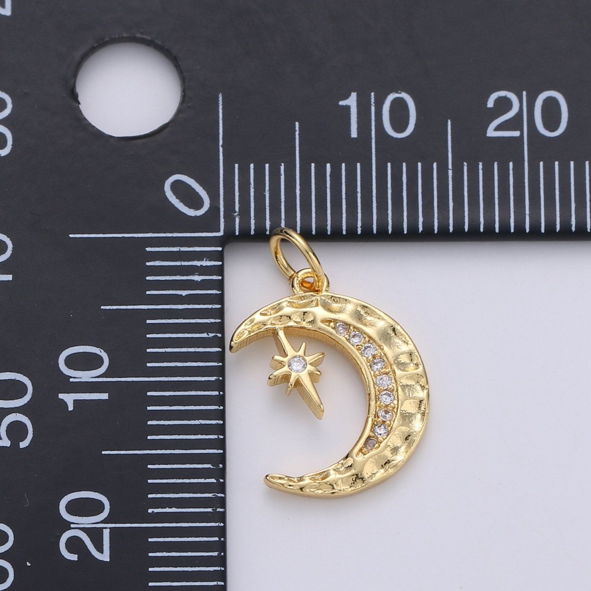 Dainty Hammered Crescent Moon Pendant, Rustic Look Moon Charm Celestial Charm in 14k gold filled for Necklace Earring Supply Component | D-276