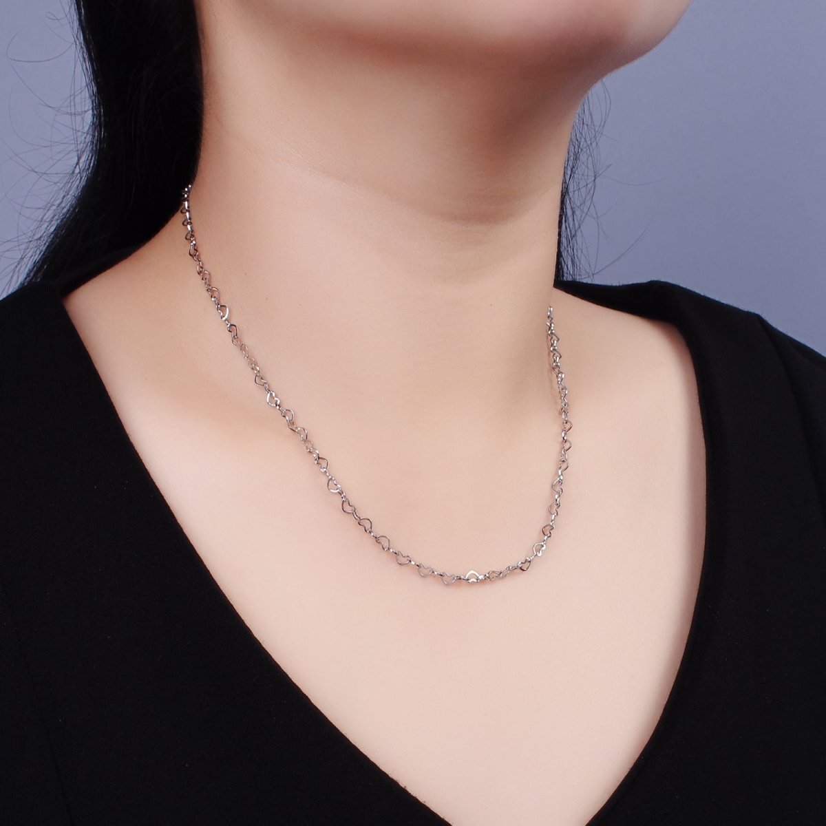 Dainty Heart Chain Necklace Stainless Steel 18 inch Necklace in Silver | WA-2409