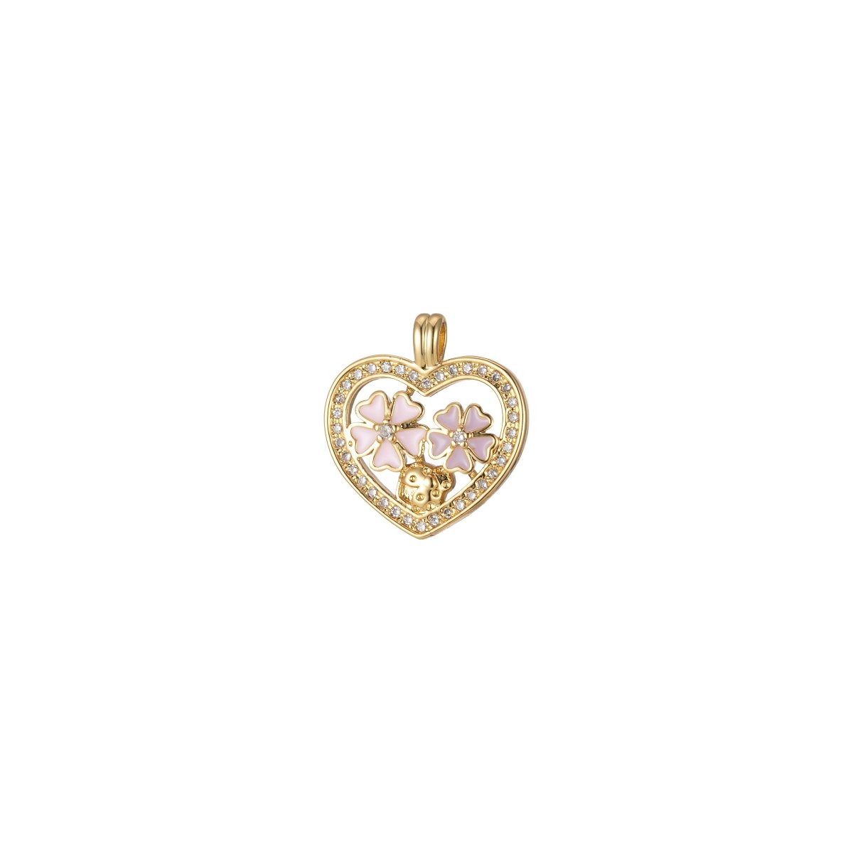 Dainty Heart Charm Pink Clover Pendant Enamel Charm for necklace bracelet component J-837