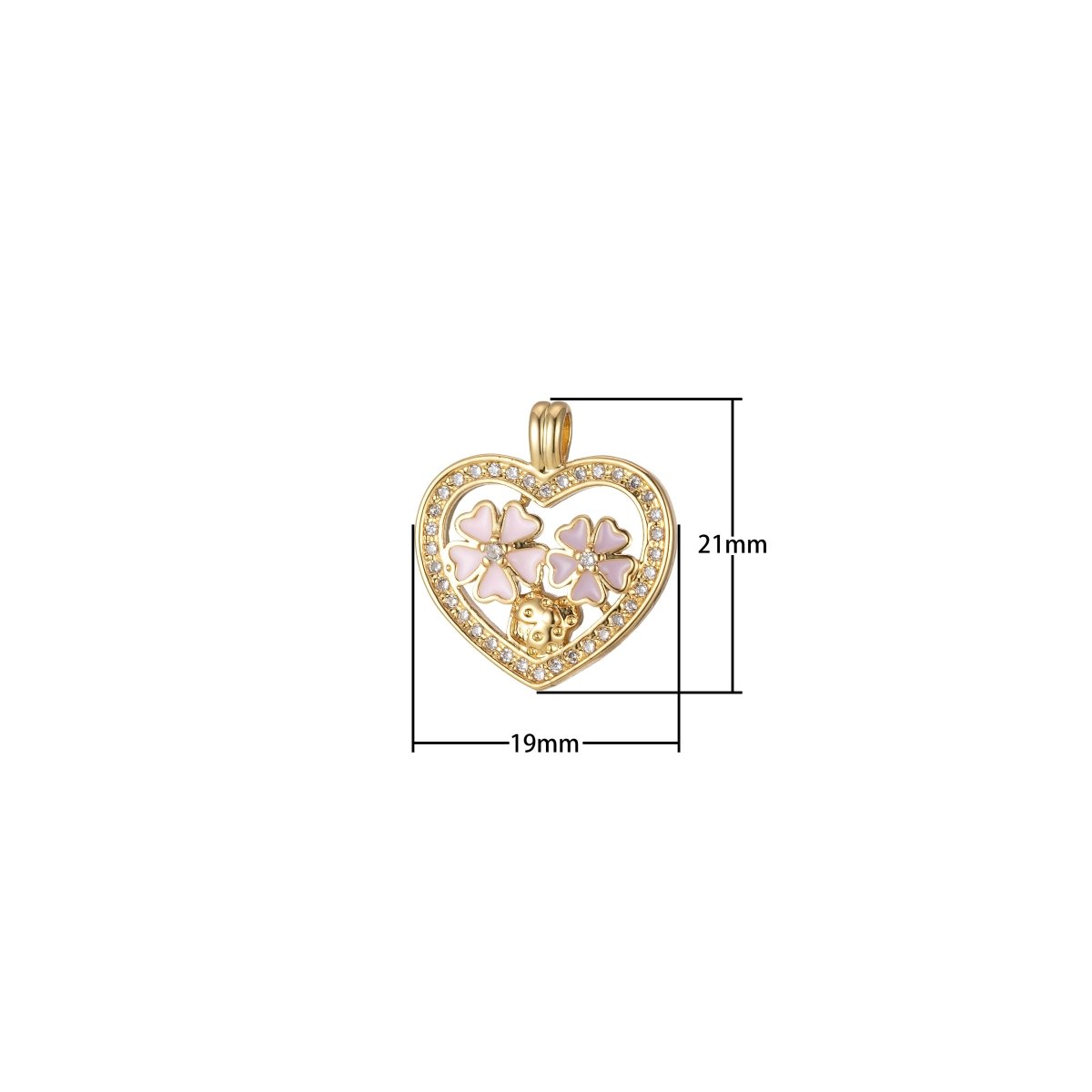 Dainty Heart Charm Pink Clover Pendant Enamel Charm for necklace bracelet component J-837