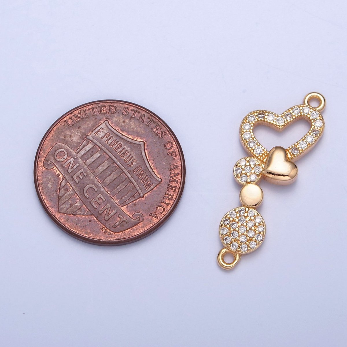Dainty Heart CZ Gold Pave Charm Connector for Bracelet Necklace Supply F-799