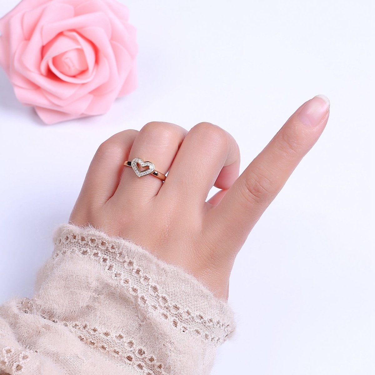 Dainty Heart Ring Mini Gold Filled Heart Ring Stackable Jewelry Rings Open Adjustable O2031