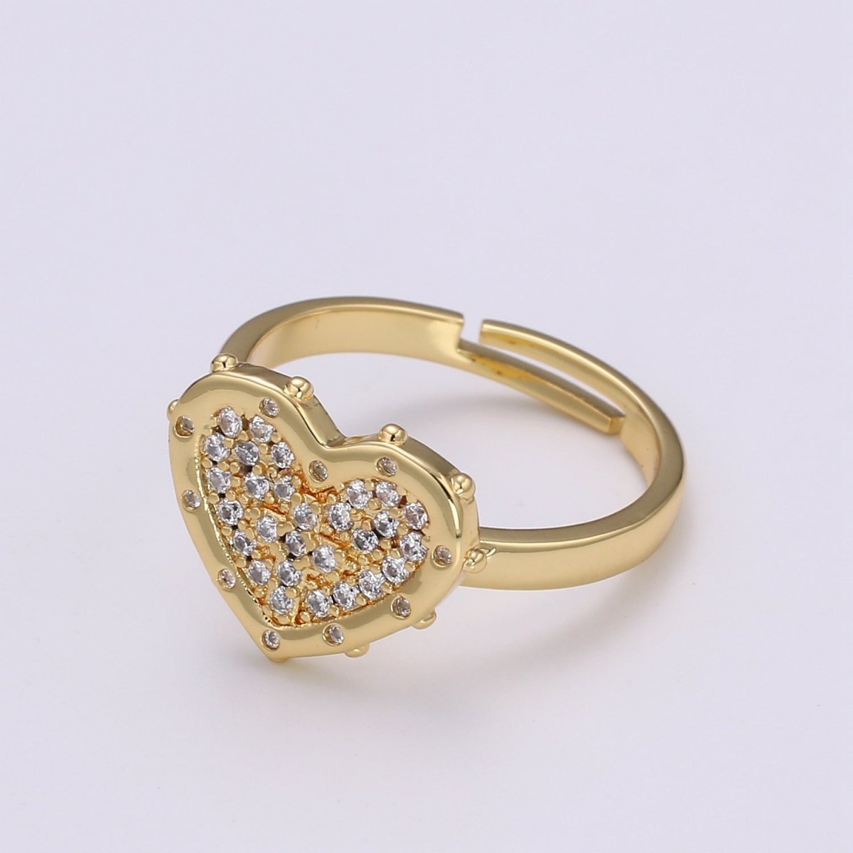 Dainty Heart Ring, Zirconia Heart Ring, Minimalist Heart ring, CZ Gold Heart Ring for Valentine Gift Adjustable Ring