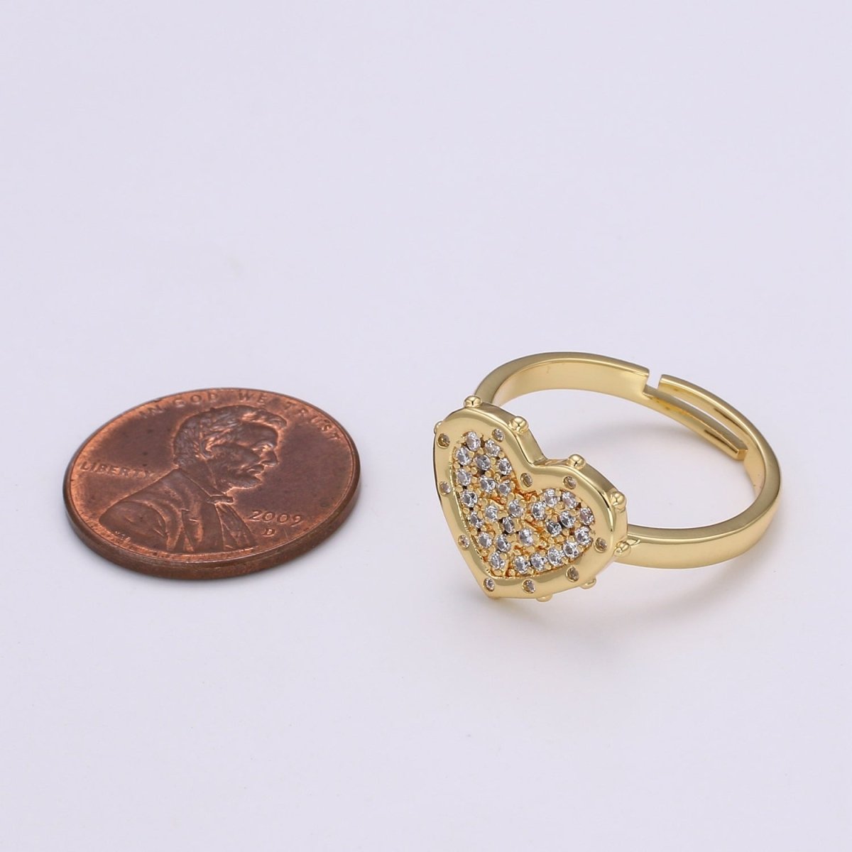 Dainty Heart Ring, Zirconia Heart Ring, Minimalist Heart ring, CZ Gold Heart Ring for Valentine Gift Adjustable Ring