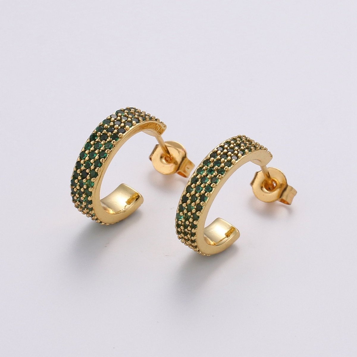 Dainty Hoop Earring in Clear Green Blue Pink Turquoise CZ Micro Pave Earring in Gold Plated lead free, nickel free K-598 K-600 K-601